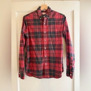 Vintage J. Crew Slim The Broken In Oxford, Red and Gray Plaid Shirt